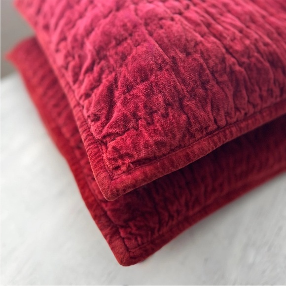 Pottery Barn Other - 2 Pottery Barn Washed Velvet Handcrafted Quilted Shams STANDARD Red Holiday PB